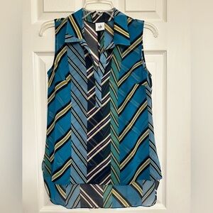 CAbi Blue and Green Striped Sleeveless Blouse